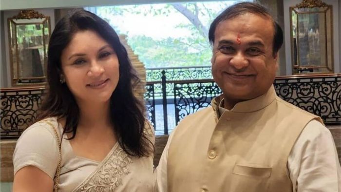 Assam Chief Minister Himanta Biswa Sarma (R) with his wife Riniki Bhuyan (L)