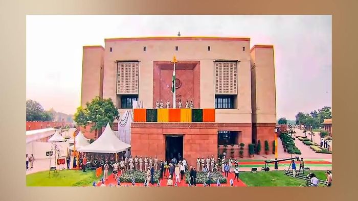 Rajya Sabha chairman Jagdeep Dhankar hoisted the national flag in the new Parliament building