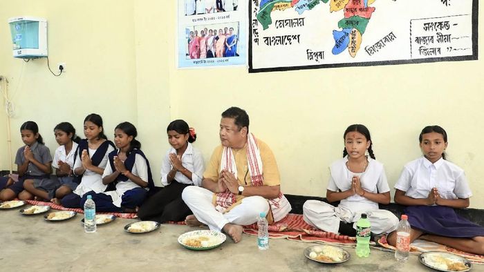 Assam Education Minister Dr Ranoj Pegu joins students for mid-day meal