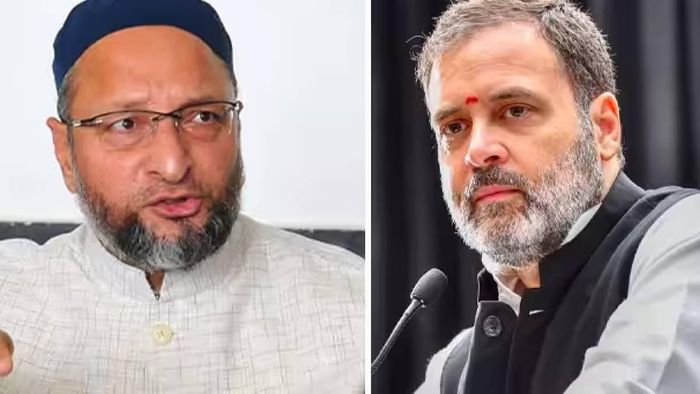 AIMIM chief Asaduddin Owaisi (L), Congress MP Rahul Gandhi (R)