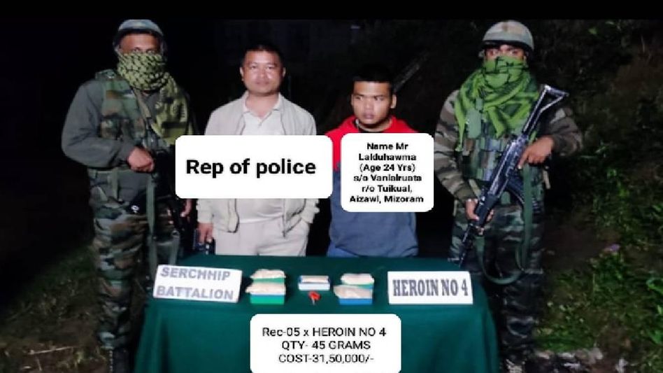 Mizoram: Heroin worth more than Rs 4 crore seized in Champhai district, four held Mizoram: Heroin worth more than Rs 4 crore seized in Champhai district, four held
