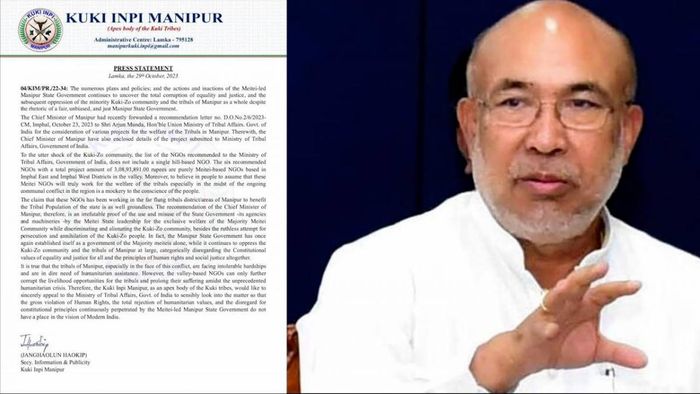 The Kuki Inpi Manipur has written to the Union Minister of Tribal Affairs, Arjun Munda, while questioning the Manipur Chief Minister's proposal for promotion of sustainable employment and creating self-reliance amongst the tribals.