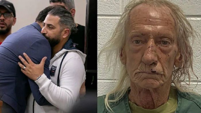 Joseph M Czuba (R) charged with two counts of hate crime for murdering a woman and her son. The man whose wife and son was murdered by Czuba at a press conference (L)