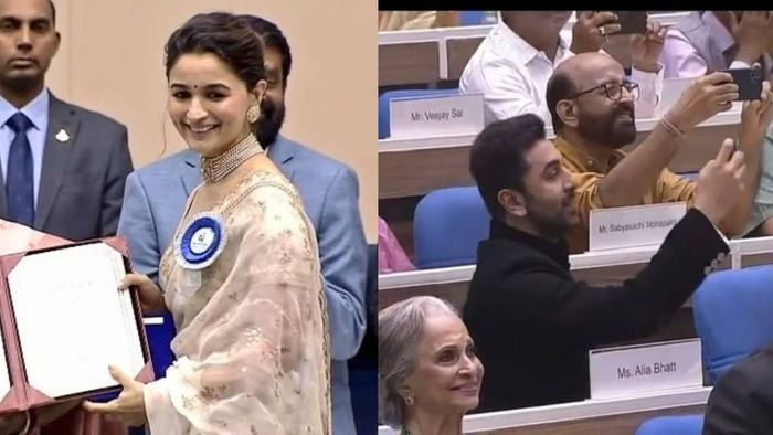 Ranbir Kapoor clicks Alia Bhatt's national award moment, internet is happy