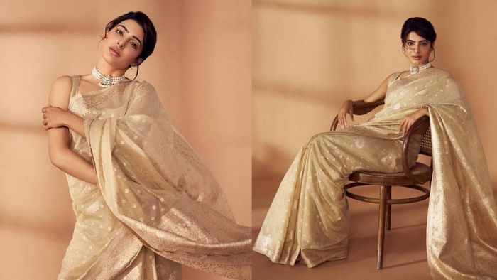 Samantha Ruth Pradhu is a fierce goddess in new regal odyssey ivory saari