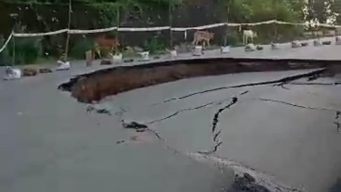 National highway connecting Tura with Dalu sinks due to massive soil erosion