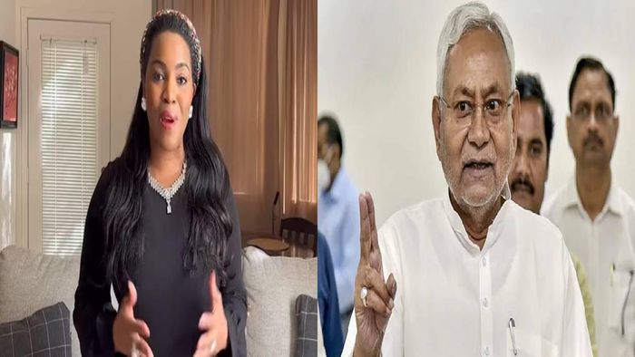 US singer and African-American actress Mary Millben (L), Bihar CM Nitish Kumar (R)