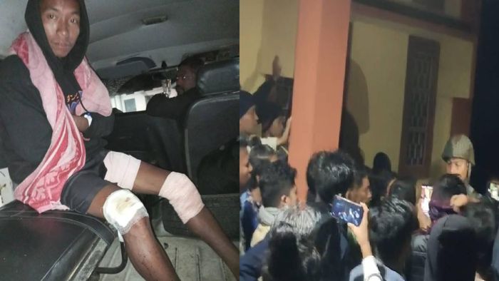 Youth shot at by Assam Rifles patrolling troop (L), Angry public surround Assam Rifles camp in Kharsang