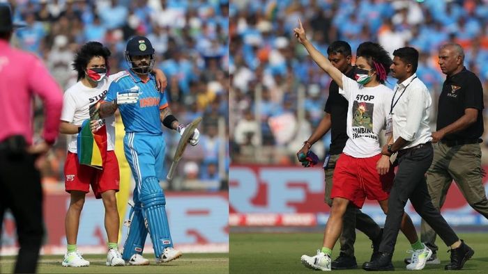 Pitch invader wearing 'Free Palestine' T-shirt tries to hug Virat Kohli