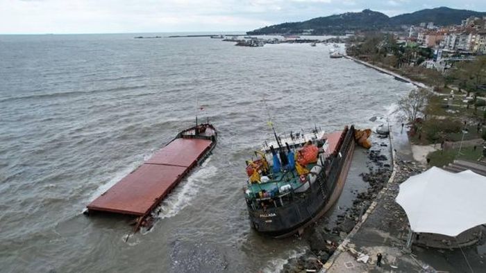 Turkish cargo ship splits into two and sinks in Black Sea amid violent storm