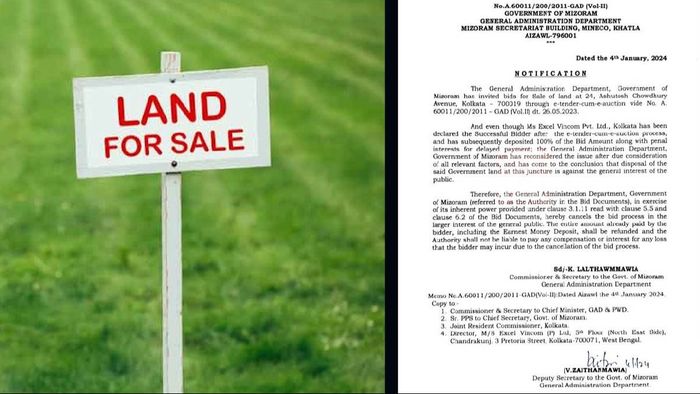 Mizoram government cancels sale of Kolkata land despite successful bid