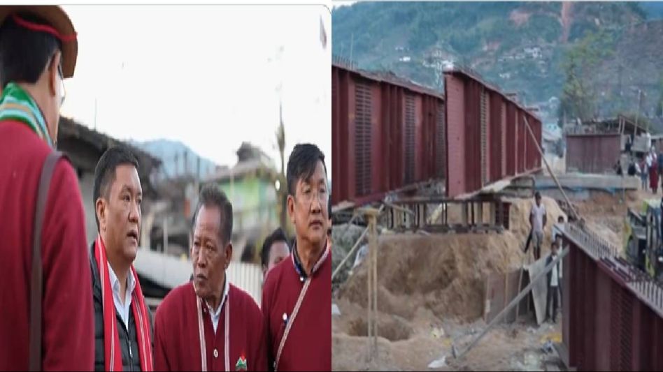 Arunachal CM Pema Khandu reviews progress of Steel Truss bridge construction in Daporijo Arunachal CM Pema Khandu reviews progress of Steel Truss bridge construction in Daporijo
