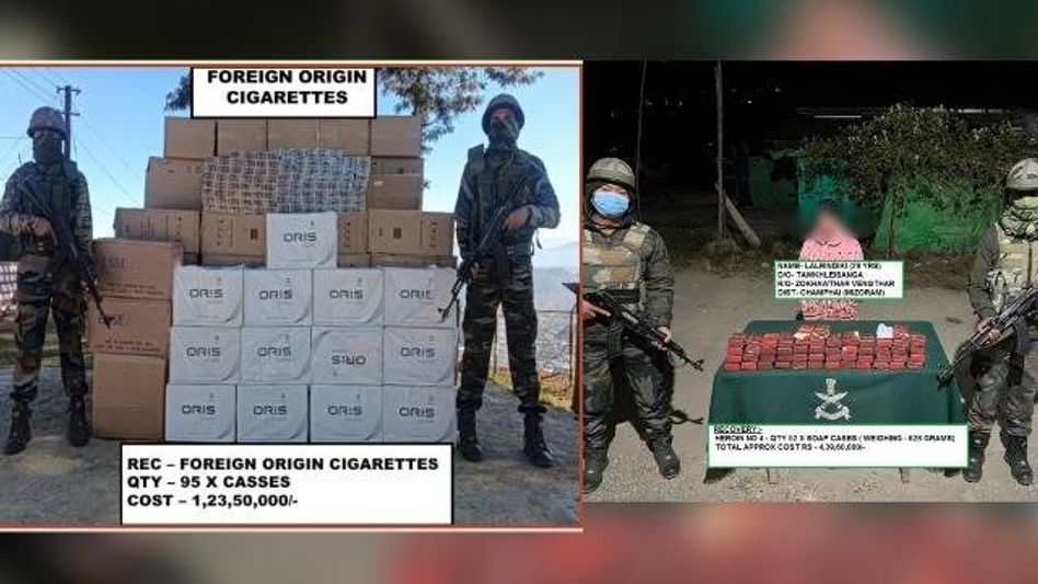 Mizoram: Drugs, cigarettes worth over Rs 5 crore seized from Champhai district Mizoram: Drugs, cigarettes worth over Rs 5 crore seized from Champhai district