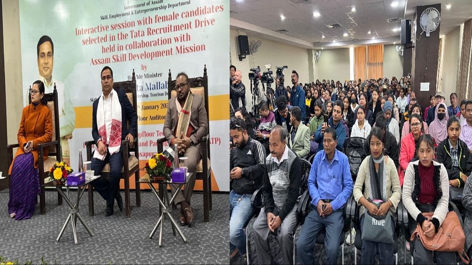 Assam minister Jayanta Mallabaruah interacts with women candidates selected in Tata Electronics recruitment drive Assam minister Jayanta Mallabaruah interacts with women candidates selected in Tata Electronics recruitment drive