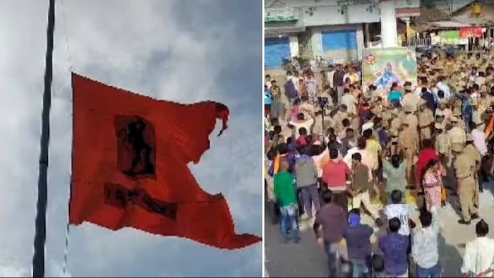 Karnataka: Row erupts in Mandya as Hanuman flag removed, locals stage protest