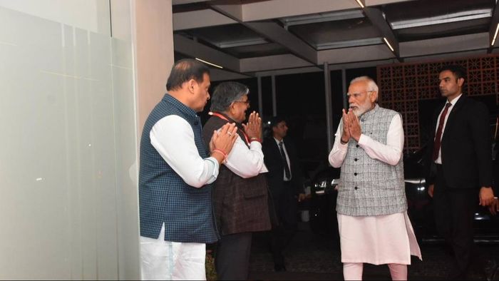 Assam: PM Modi arrives at State Guest House, Koinadhara