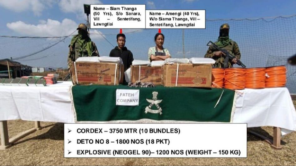 Mizoram: 150 kgs of explosives, 1800 detonators seized in Lawngtlai district, 2 persons detained Mizoram: 150 kgs of explosives, 1800 detonators seized in Lawngtlai district, 2 persons detained