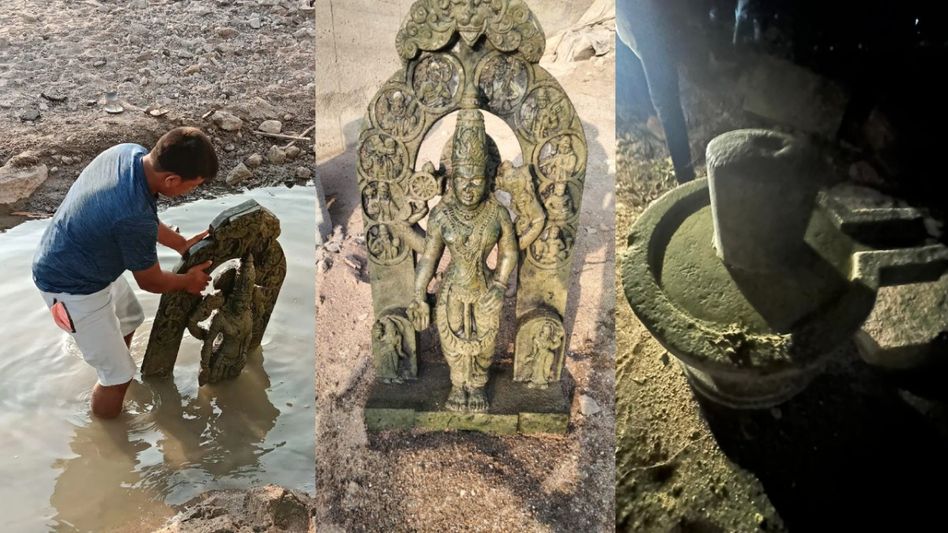 Karnataka: Ancient Vishnu idol similar to Ram Lalla, shivling recovered from Krishna river Karnataka: Ancient Vishnu idol similar to Ram Lalla, shivling recovered from Krishna river