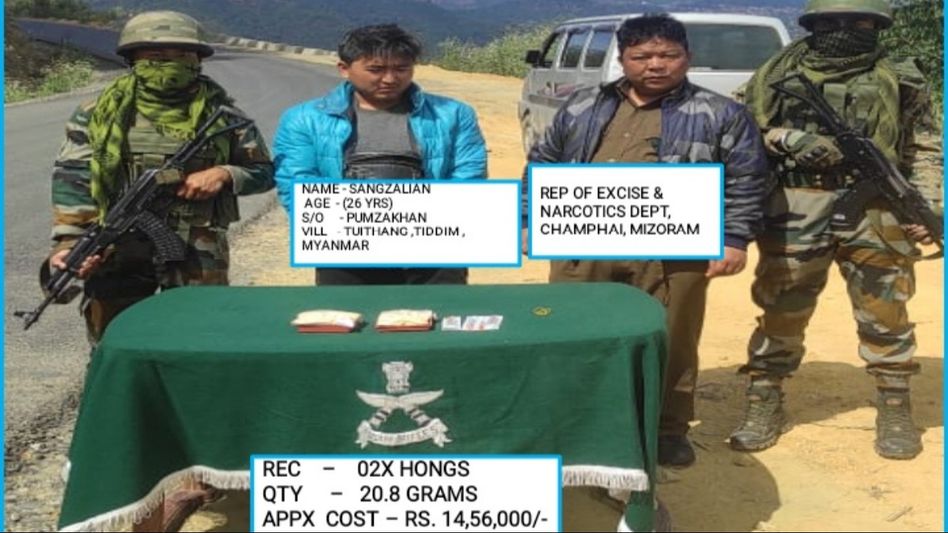Mizoram: Assam Rifles recovers heroin worth Rs 14.56, Myanmar national arrested Mizoram: Assam Rifles recovers heroin worth Rs 14.56, Myanmar national arrested