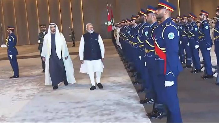 PM Modi received a warm welcome from UAE President Mohammed bin Zayed Al Nahyan.