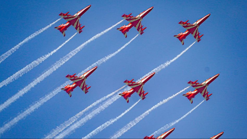 Surya Kiran Aerobatic team set to enthral audience Air Force station in Bagdogra on February 16 Surya Kiran Aerobatic team set to enthral audience Air Force station in Bagdogra on February 16