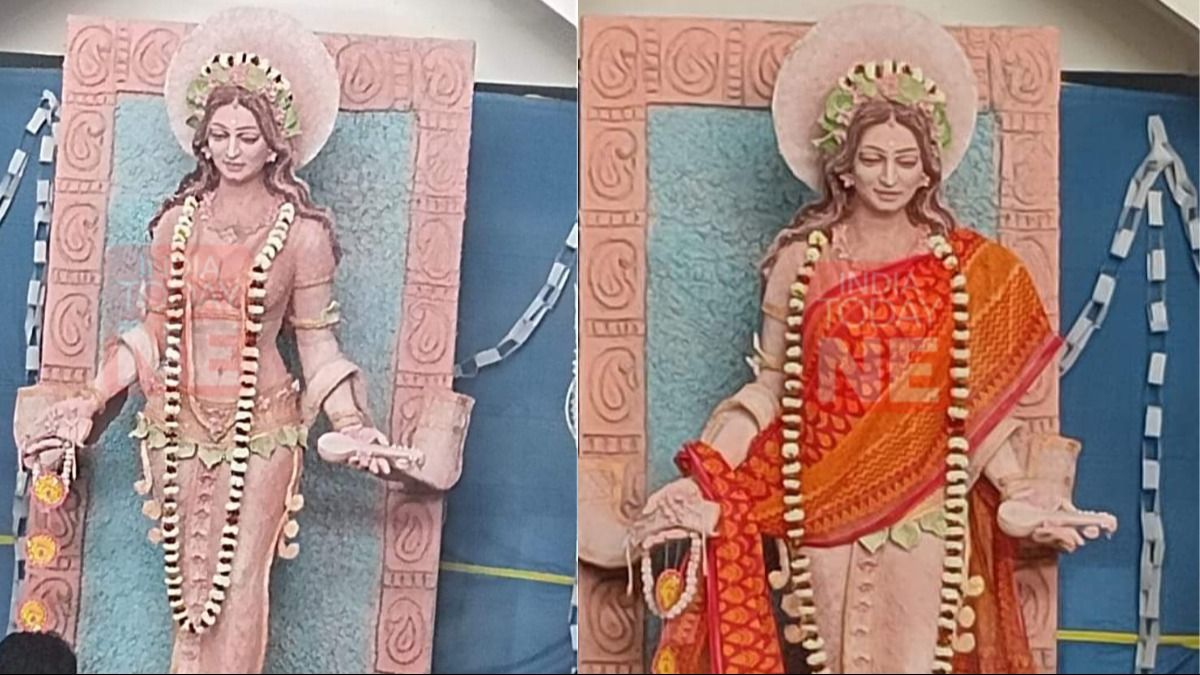 Tripura: Bajrang Dal, ABVP supporters compel puja organisers to drape Saraswati idol with saree Tripura: Bajrang Dal, ABVP supporters compel puja organisers to drape Saraswati idol with saree