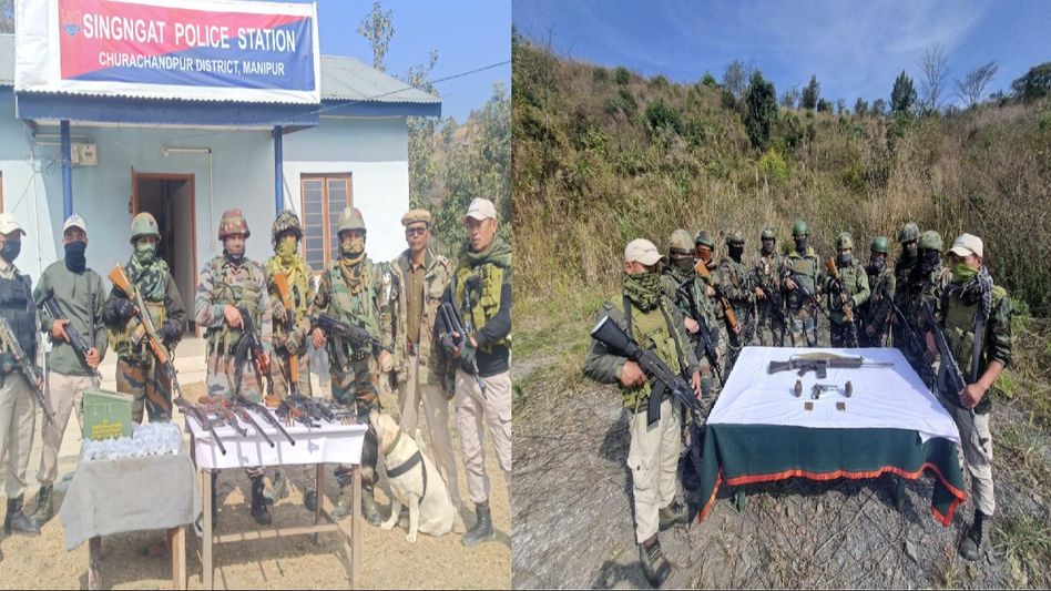Manipur violence: Huge cache of arms and ammunition including sophisticated weapons seized in peripheral areas Manipur violence: Huge cache of arms and ammunition including sophisticated weapons seized in peripheral areas