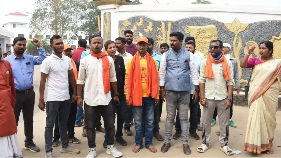 Tripura: Bajrang Dal stages protest after teacher removes ‘Om Pandent’ from student Tripura: Bajrang Dal stages protest after teacher removes ‘Om Pandent’ from student