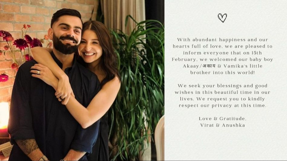 Virat Kohli and Anushka Sharma welcome second child, reveal Vamika's brother's name Virat Kohli and Anushka Sharma welcome second child, reveal Vamika's brother's name