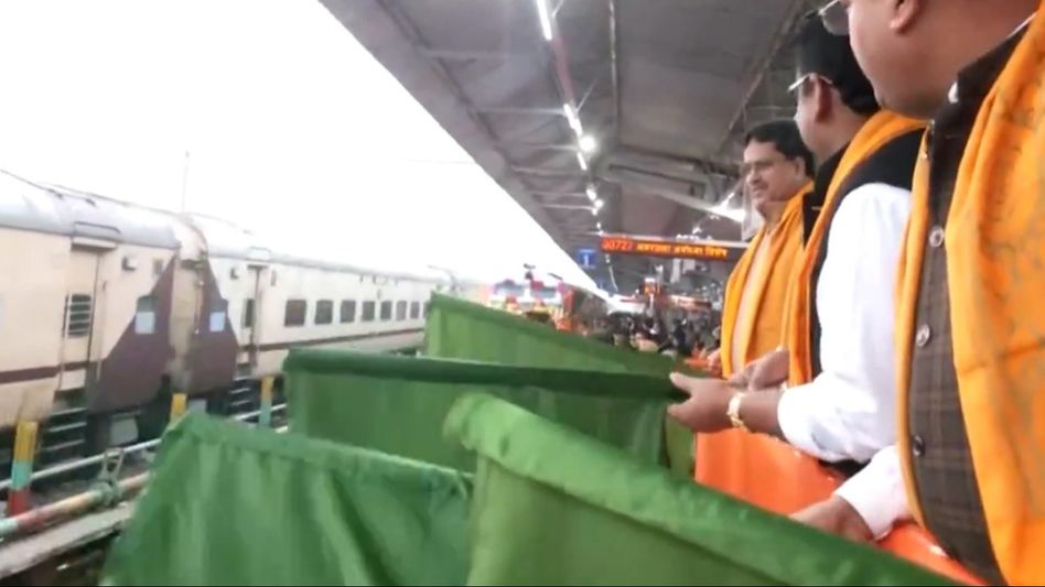 Tripura CM Manik Saha flags off Astha Special train for Ayodhya from Agartala railway station Tripura CM Manik Saha flags off Astha Special train for Ayodhya from Agartala railway station