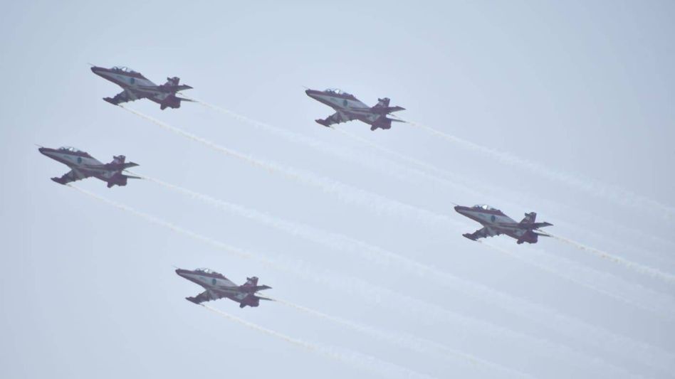 Arunachal: Air Force's Surya Kiran Aerbatoc Team performs spectacular air show at Itanagar Arunachal: Air Force's Surya Kiran Aerbatoc Team performs spectacular air show at Itanagar