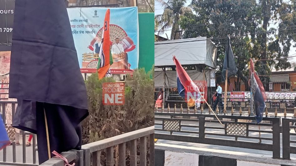 Assam: Protestors hoist black flags across Guwahati in protest against CAA Assam: Protestors hoist black flags across Guwahati in protest against CAA