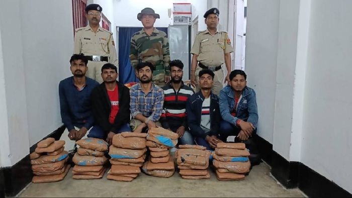 Six individuals from Bihar detained at Agartala Railway Station for possession of cannabis.