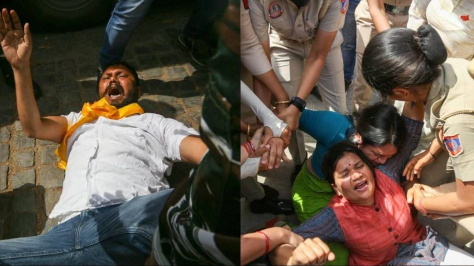 AAP leaders held outside Delhi's Patel Chowk metro station AAP leaders held outside Delhi's Patel Chowk metro station