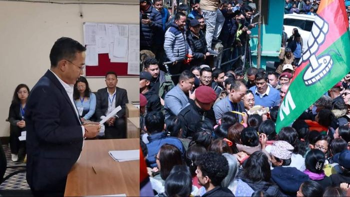 Chief Minister PS Tamang filed his nomination for the Soreng-Chakung and Rhenock constituencies.