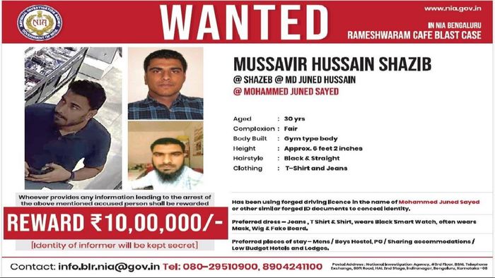 NIA offers Rs 10 lakh reward for arrest of Bengaluru cafe blast suspects