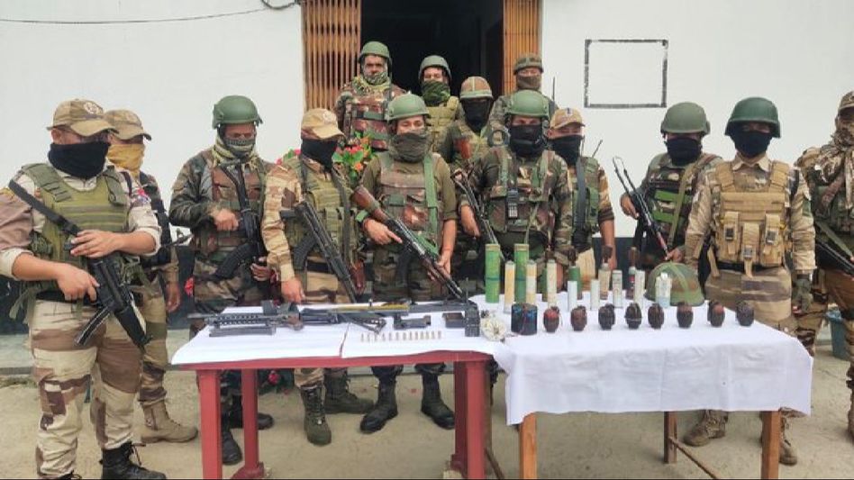 Manipur: Massive arms haul in Thoubal district during search operation by security forces Manipur: Massive arms haul in Thoubal district during search operation by security forces