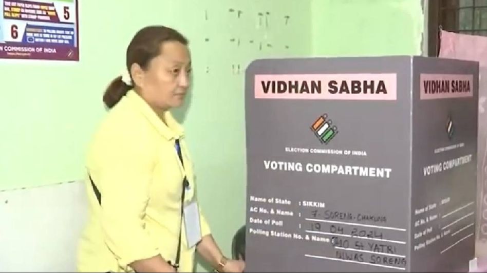 Sikkim: Soreng prepares for historic simultaneous polls with pink voting booth Sikkim: Soreng prepares for historic simultaneous polls with pink voting booth