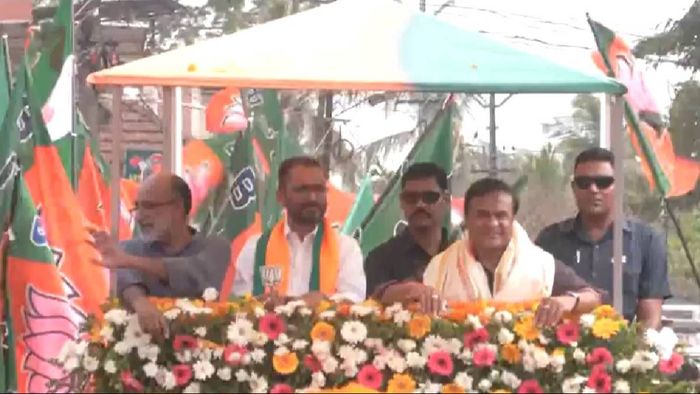 Himanta Biswa Sarma holds roadshow in Wayanad in support of BJP Lok Sabha candidate K Surendran
