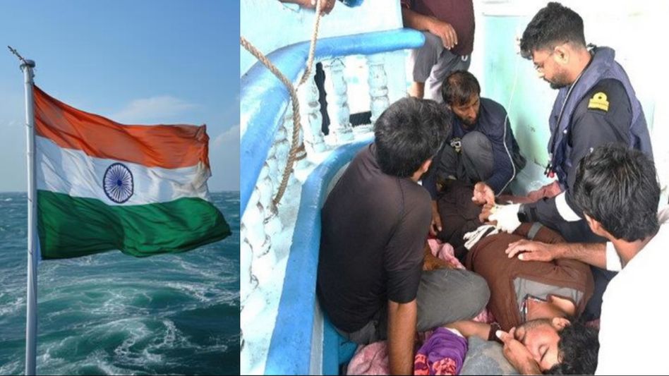 Indian warship navy provides critical medical assistance to Pakistani crew onboard Iranian fishing vessel Indian warship navy provides critical medical assistance to Pakistani crew onboard Iranian fishing vessel