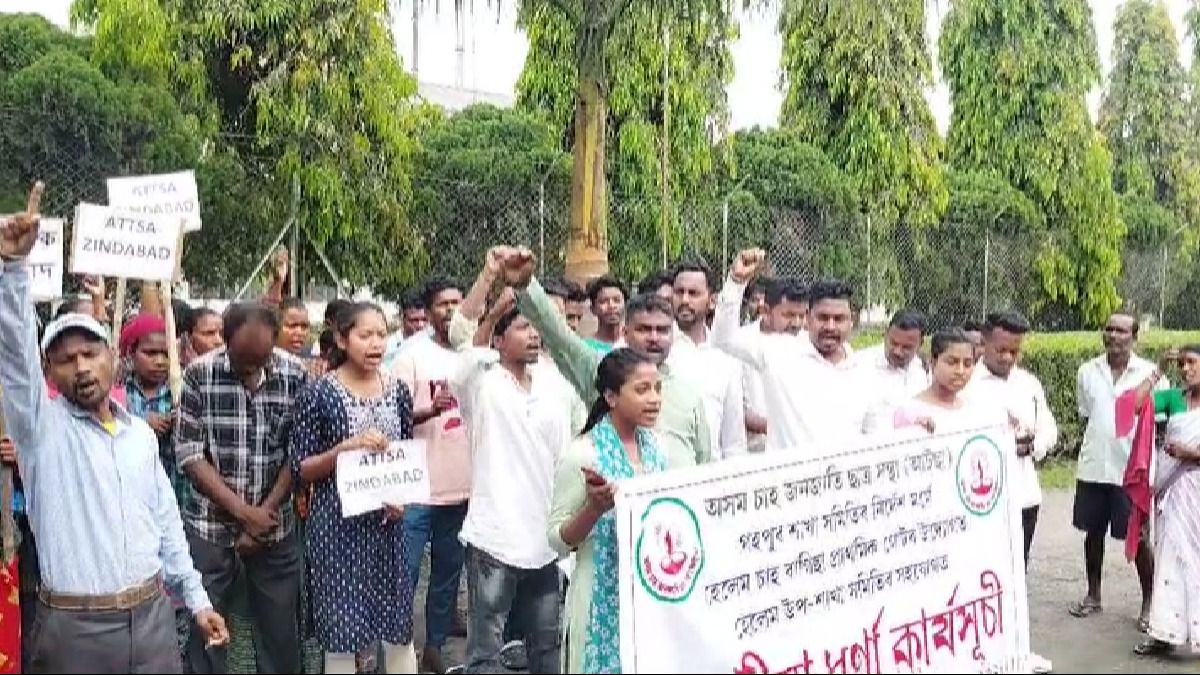 Assam: Tea Workers Union stage massive protest at Halem tea estate urging resolution to long pending grievances Assam: Tea Workers Union stage massive protest at Halem tea estate urging resolution to long pending grievances