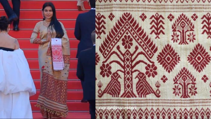 Aimee Baruah represents Assam at Cannes in a muga silk mekhela sador