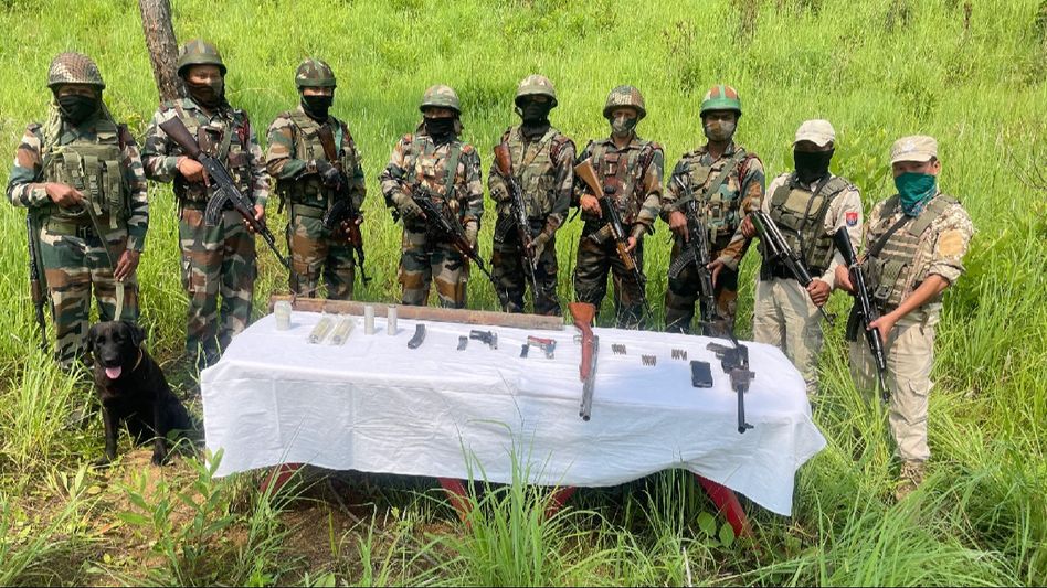 Manipur: Huge cache of arms and ammunition seized by security forces in Churachandpur Manipur: Huge cache of arms and ammunition seized by security forces in Churachandpur