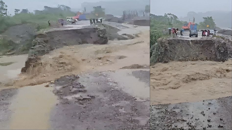 Cyclone Remal: Assam's Haflong-Silchar road severely damaged by heavy rainfall Cyclone Remal: Assam's Haflong-Silchar road severely damaged by heavy rainfall