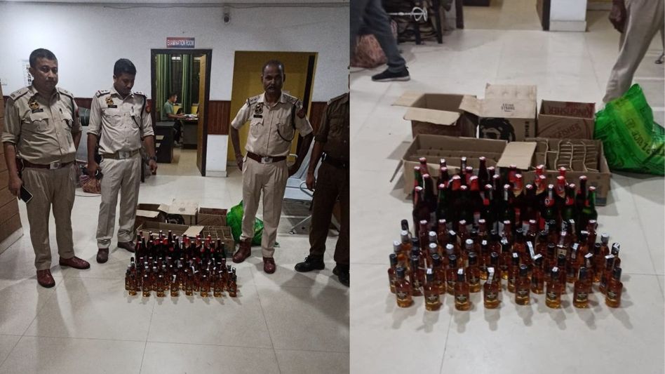 Assam police seize illegally sold liquor in anti-drunken driving operation Assam police seize illegally sold liquor in anti-drunken driving operation