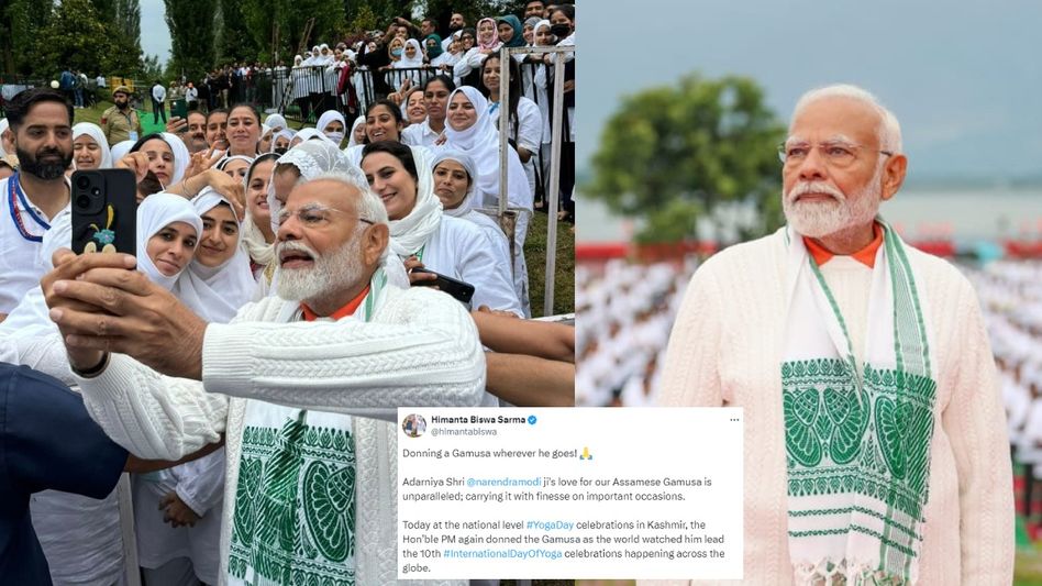 PM Modi's enduring affection for Assamese Gamosa celebrated on International Yoga day PM Modi's enduring affection for Assamese Gamosa celebrated on International Yoga day
