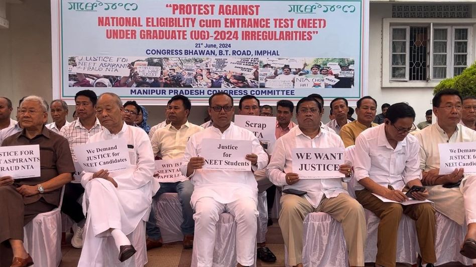 NEET row: Manipur Congress holds protest, shows banners like 'Ban NTA', 'NEET scam' NEET row: Manipur Congress holds protest, shows banners like 'Ban NTA', 'NEET scam'