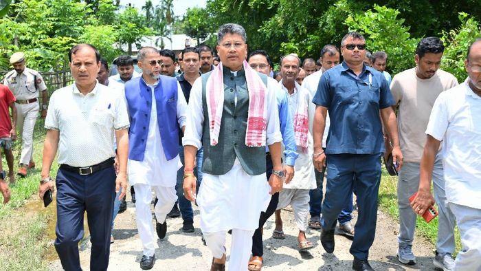 Assam Minister Pijush Hazarika assesses flood damage in Darrang district, promises action