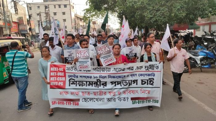 Tripura students protest NEET, NET exam scandals, demand Education Minister's resignation