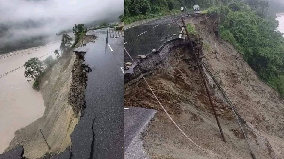 Sikkim: Section of NH-10 washed away amid Teesta River surge, vehicles diverted Sikkim: Section of NH-10 washed away amid Teesta River surge, vehicles diverted